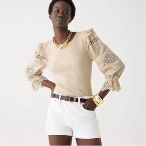 NWT - J. Crew Ruffle-trim eyelet top in vintage rib - Size S